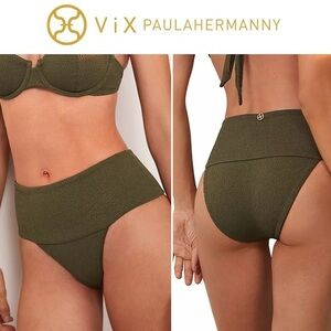 ViX by Paula HermannyJessica High-Rise Full-Coverage Bikini Bottom in Green sz M
